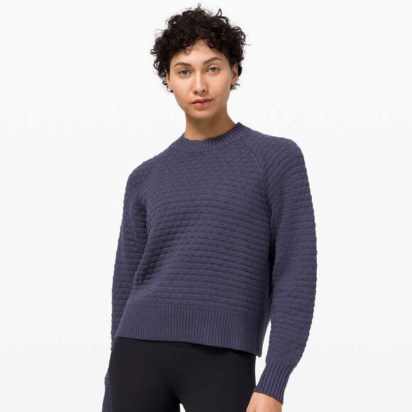 Lululemon Texture Play Crew Sweater Cadet Blue Size 4 Cashmere Blend - Picture 1 of 6